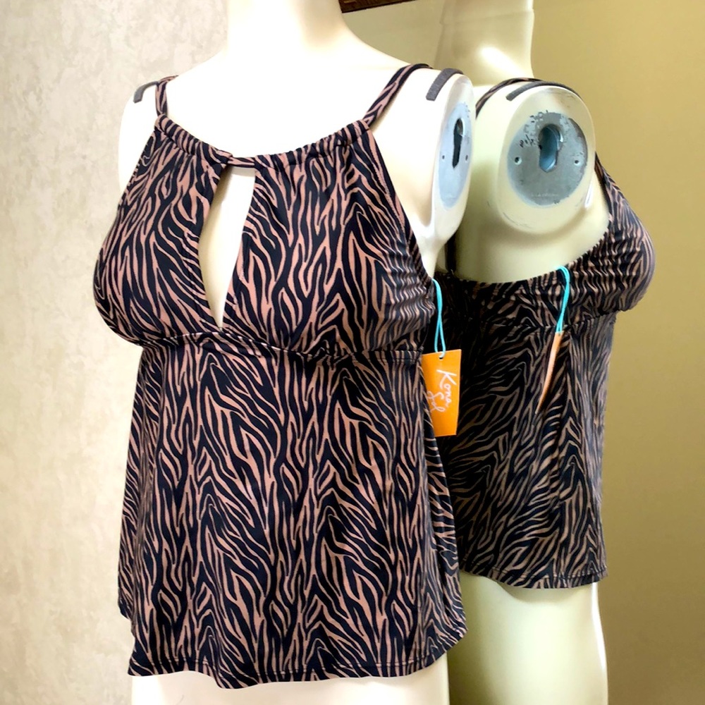 New Women’s Tankini top. Size M (8-10). Black and brown. Adjustable straps. - Picture 8 of 12